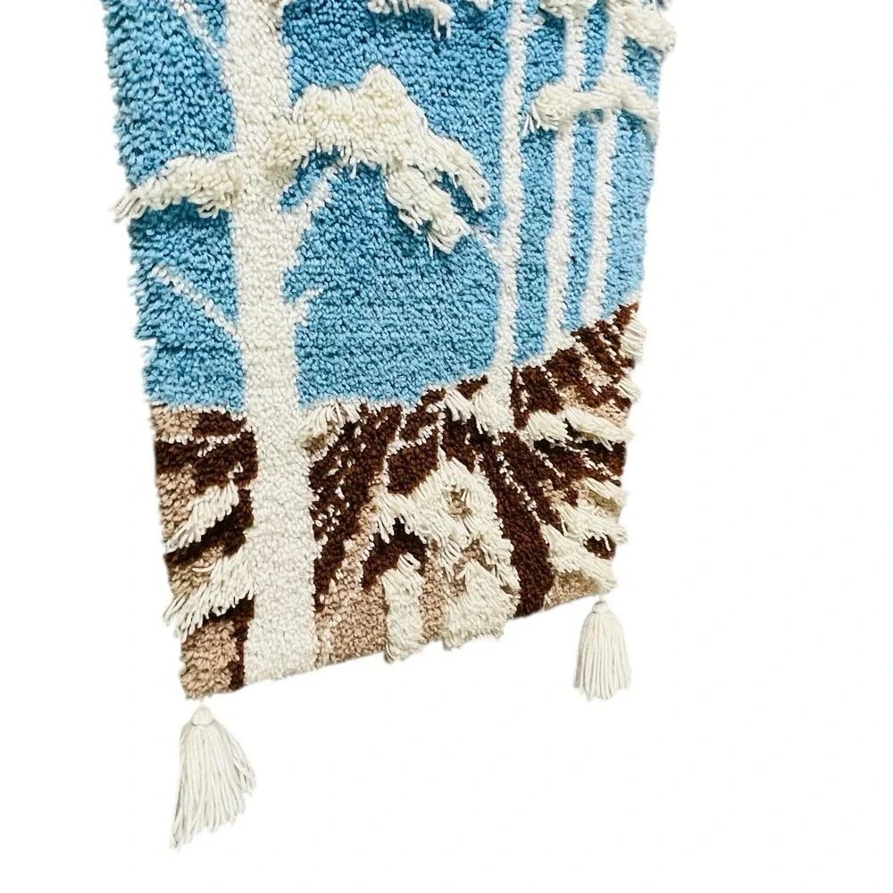 Large 6' MCM 70s‎ 3D Shag Latch Hook Wall Hanging Sun Trees Landscape Snow Retro